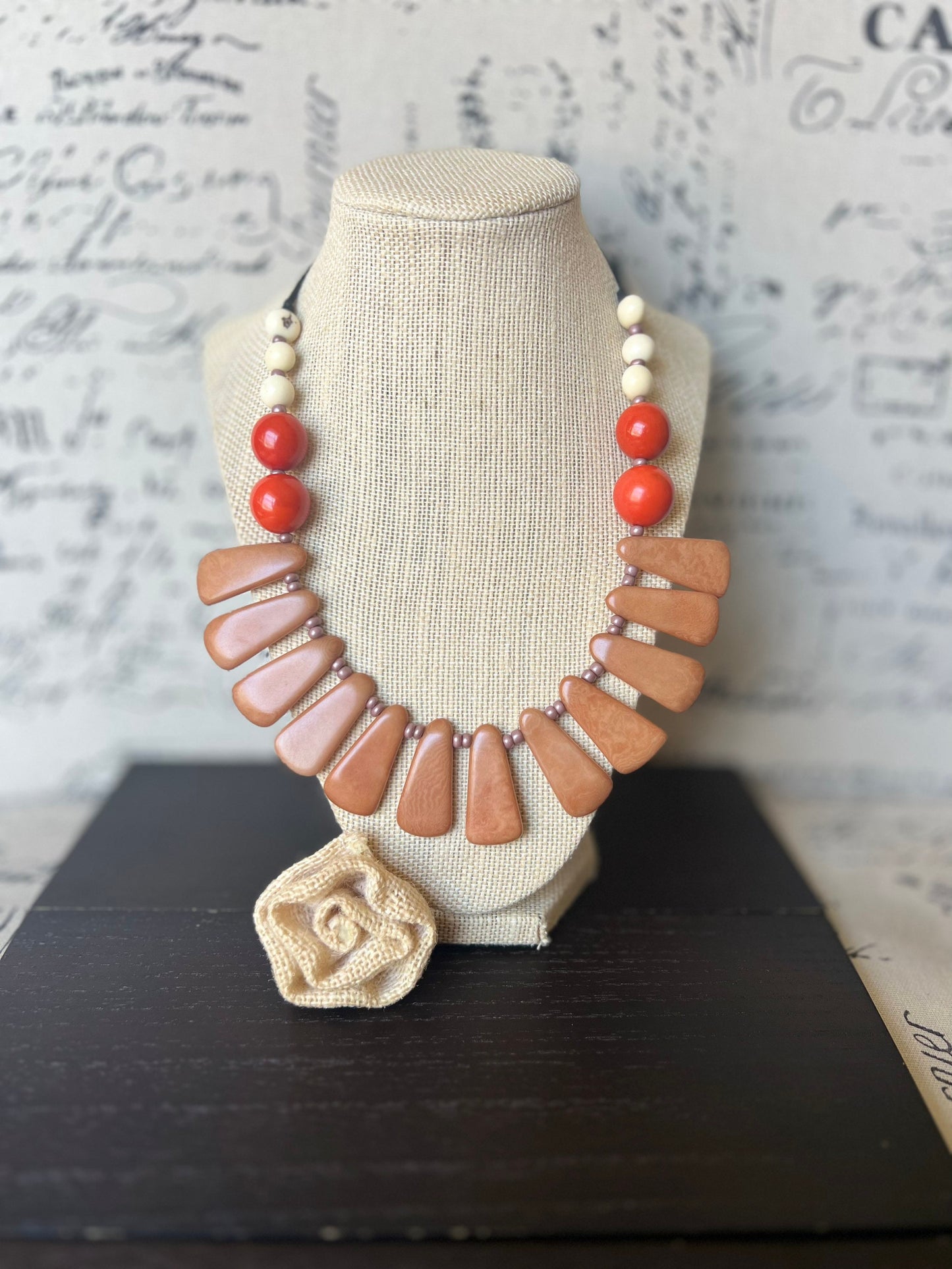 Brown statement adjustable necklace Tagua jewelry Fall fashion 2025s Big bold necklaces Wearable art Handmade beaded necklace Artsy gifts