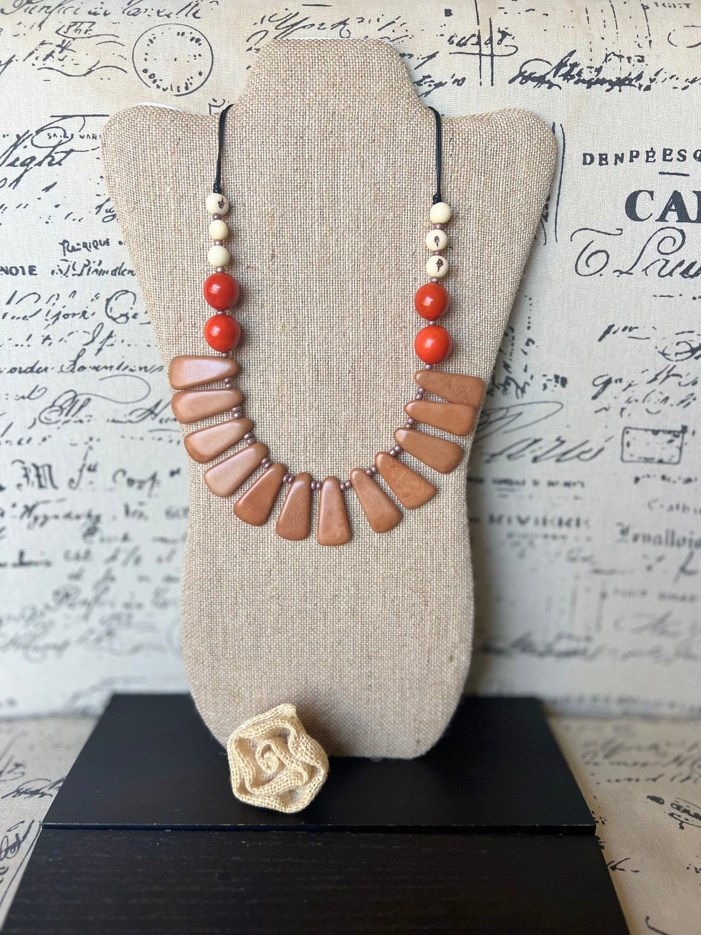 Brown statement adjustable necklace Tagua jewelry Fall fashion 2025s Big bold necklaces Wearable art Handmade beaded necklace Artsy gifts