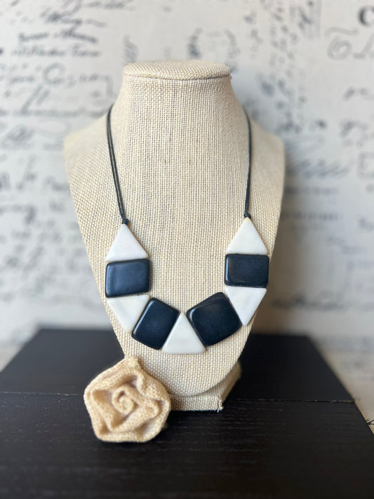 Black and white beaded necklace Tagua nut jewelry Christmas gift ideas Artisan handmade Anniversary present for wife Beach fashion trends