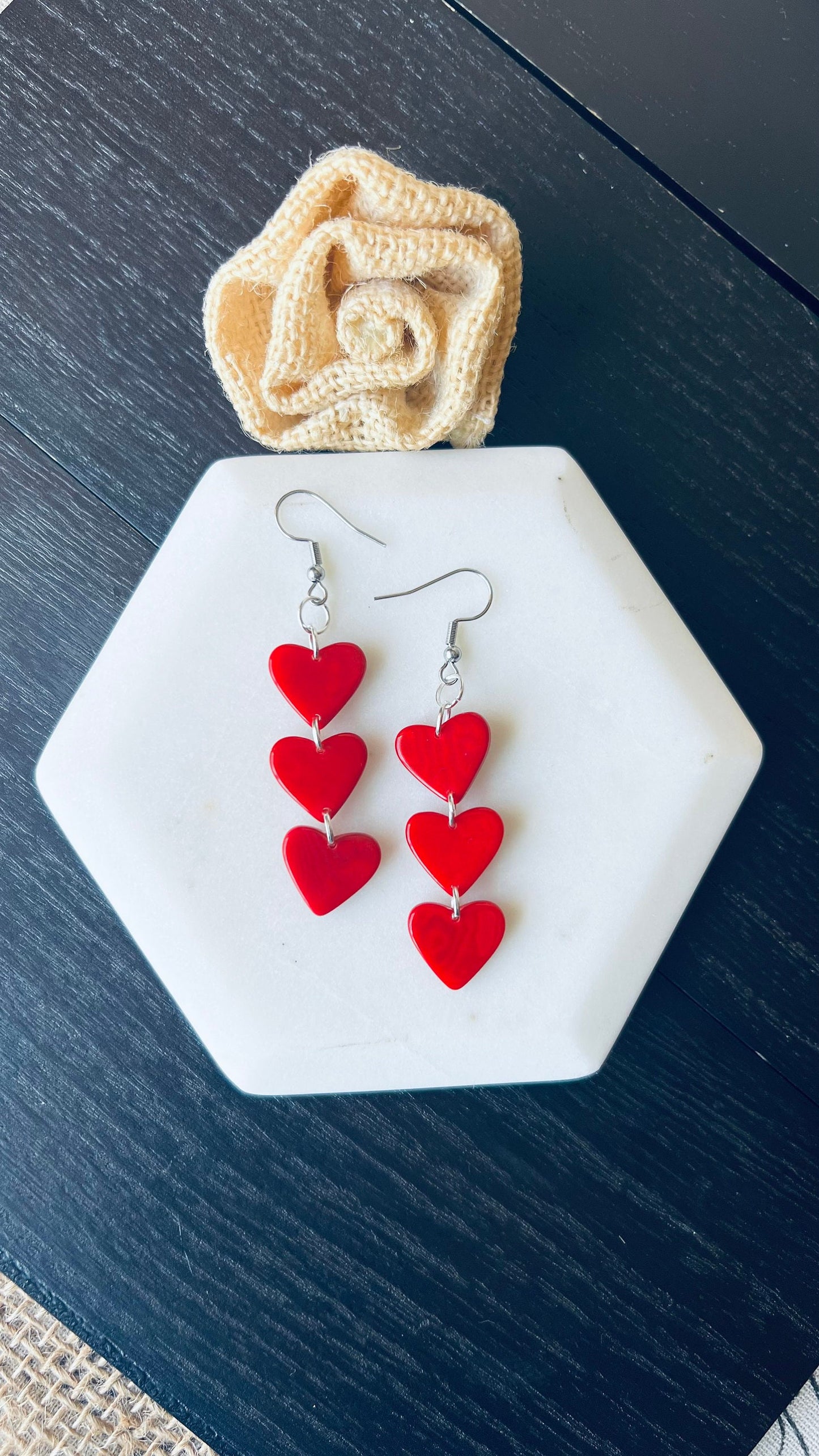 Red heart earrings Dangle and drop earrings Tagua jewelry Love earrings I love you earrings Waterfall drop earrings Fall fashion 2025