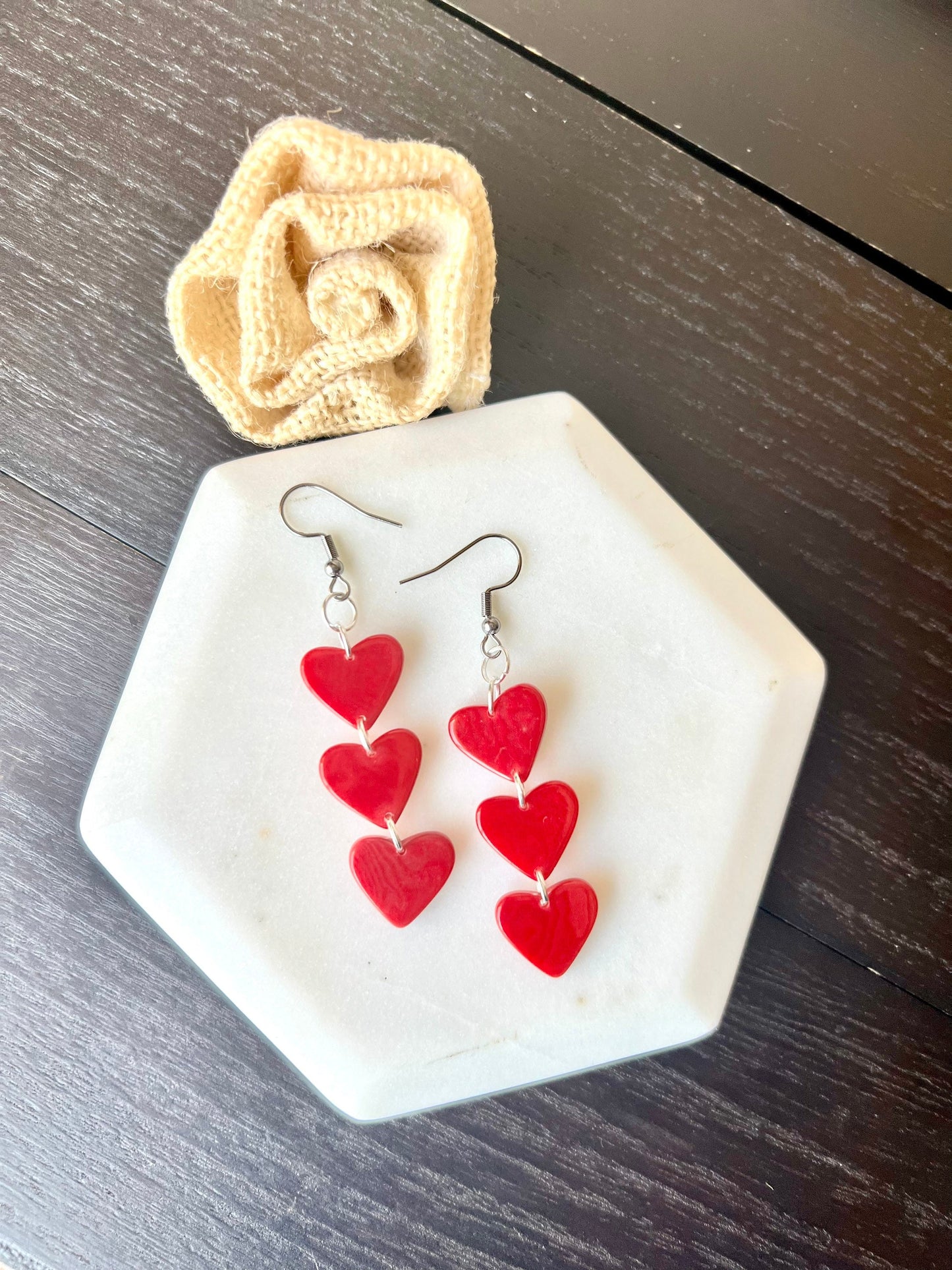 Red heart earrings Dangle and drop earrings Tagua jewelry Love earrings I love you earrings Waterfall drop earrings Fall fashion 2025
