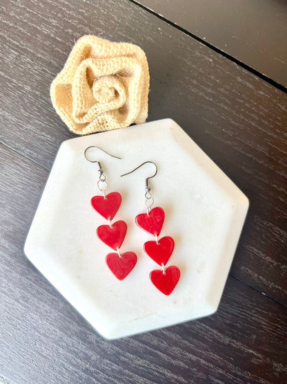 Red heart earrings Dangle and drop earrings Tagua jewelry Love earrings I love you earrings Waterfall drop earrings Fall fashion 2025