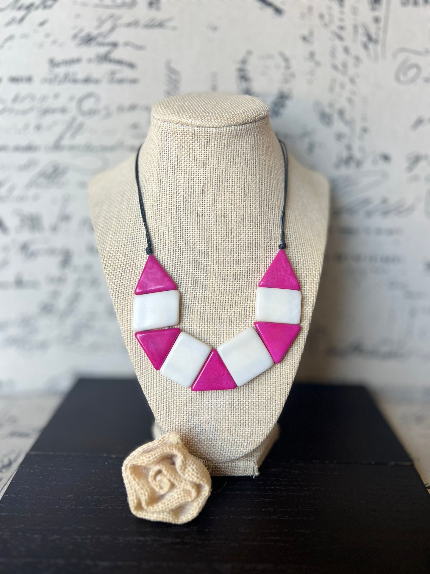 Pink and white beaded necklace Tagua nut jewelry Simple beaded necklaces Artsy necklace for women Colorful statement necklaces Wearable art