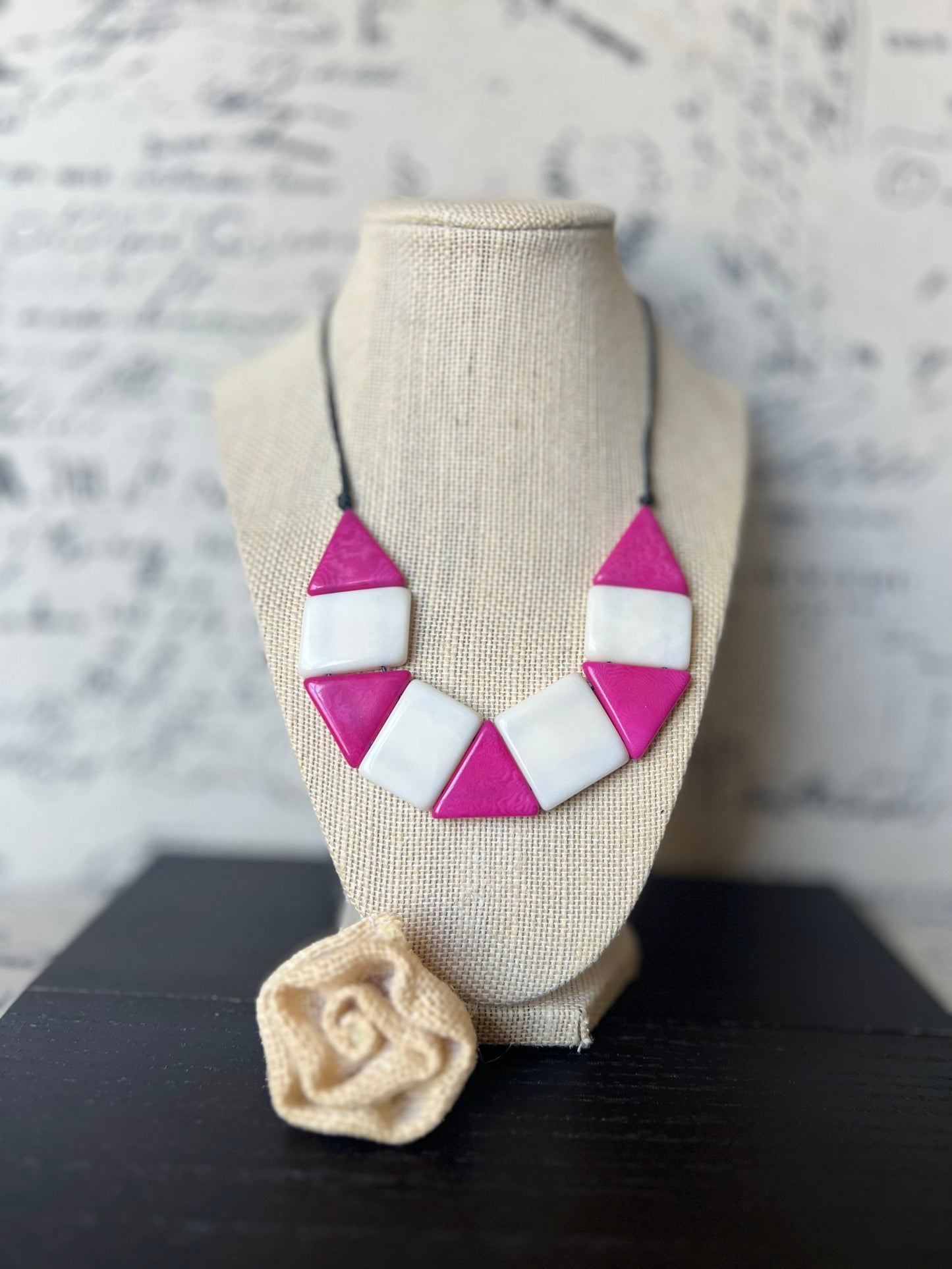 Pink and white beaded necklace Tagua nut jewelry Simple beaded necklaces Artsy necklace for women Colorful statement necklaces Wearable art