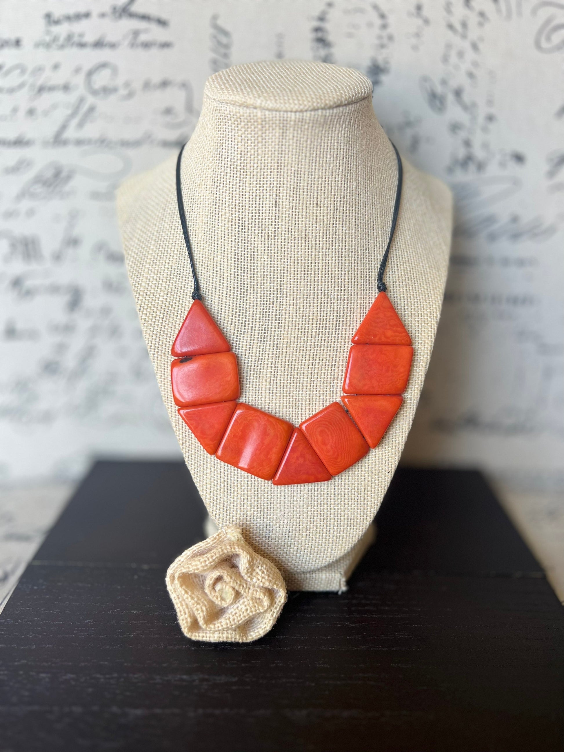 Orange beaded necklace Tagua jewelry Fall fashion trends Autumn style Anniversary present for wife Thanksgiving outfit Gift ideas for mom