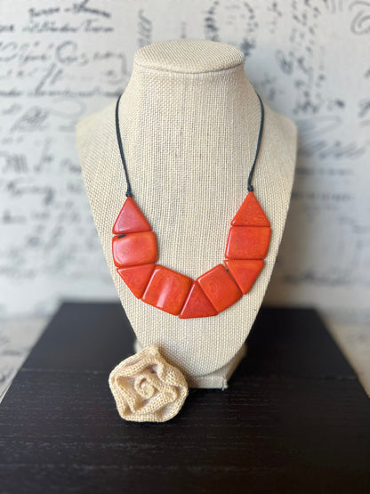 Orange beaded necklace Tagua jewelry Fall fashion trends Autumn style Anniversary present for wife Thanksgiving outfit Gift ideas for mom