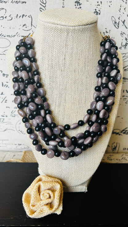 Gray beaded necklace Fashion necklace Tagua jewelry Mothers day gifts Multi layer necklace Art to wear Multi color statement collar