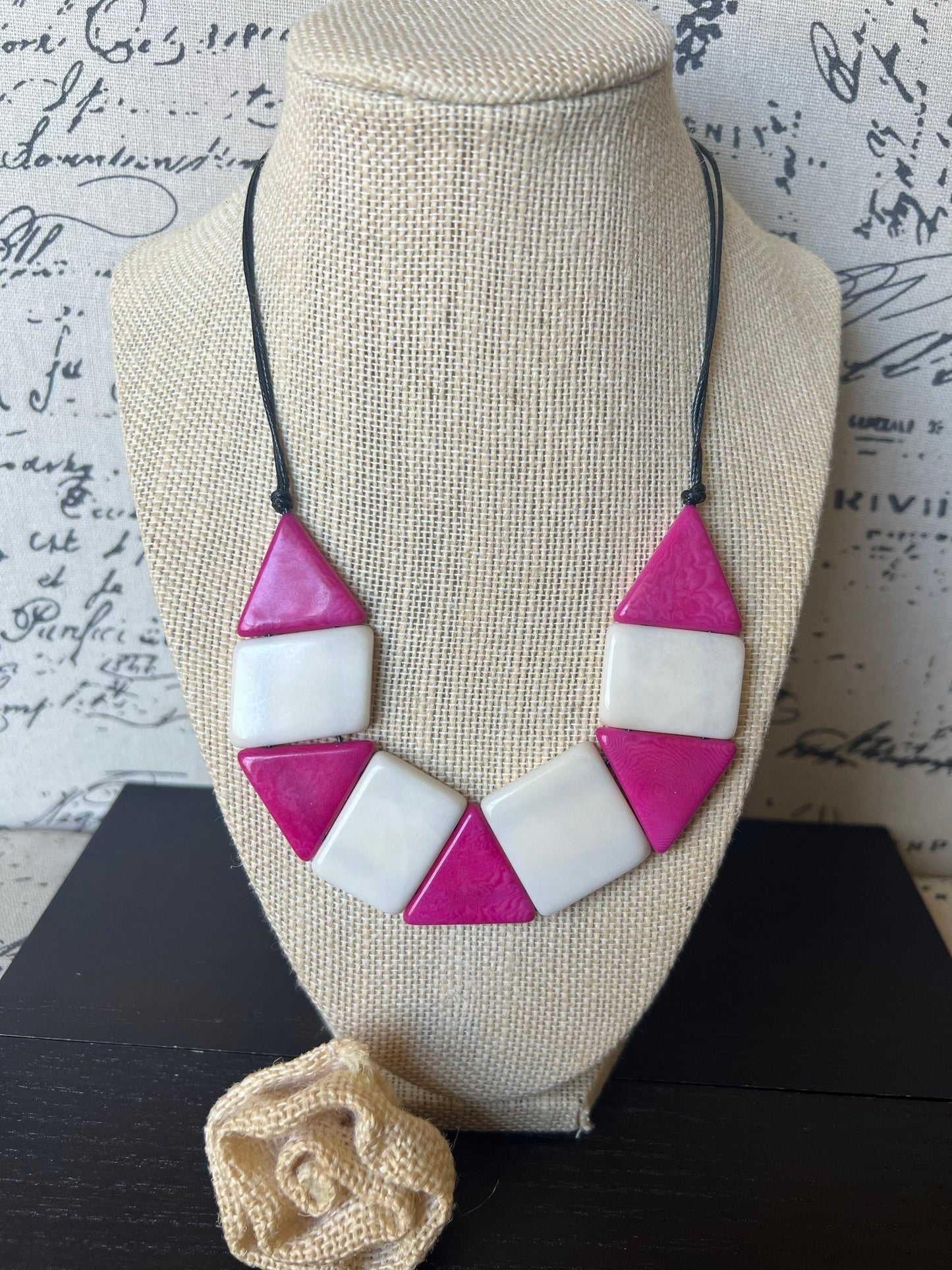 Pink and white beaded necklace Tagua nut jewelry Simple beaded necklaces Artsy necklace for women Colorful statement necklaces Wearable art