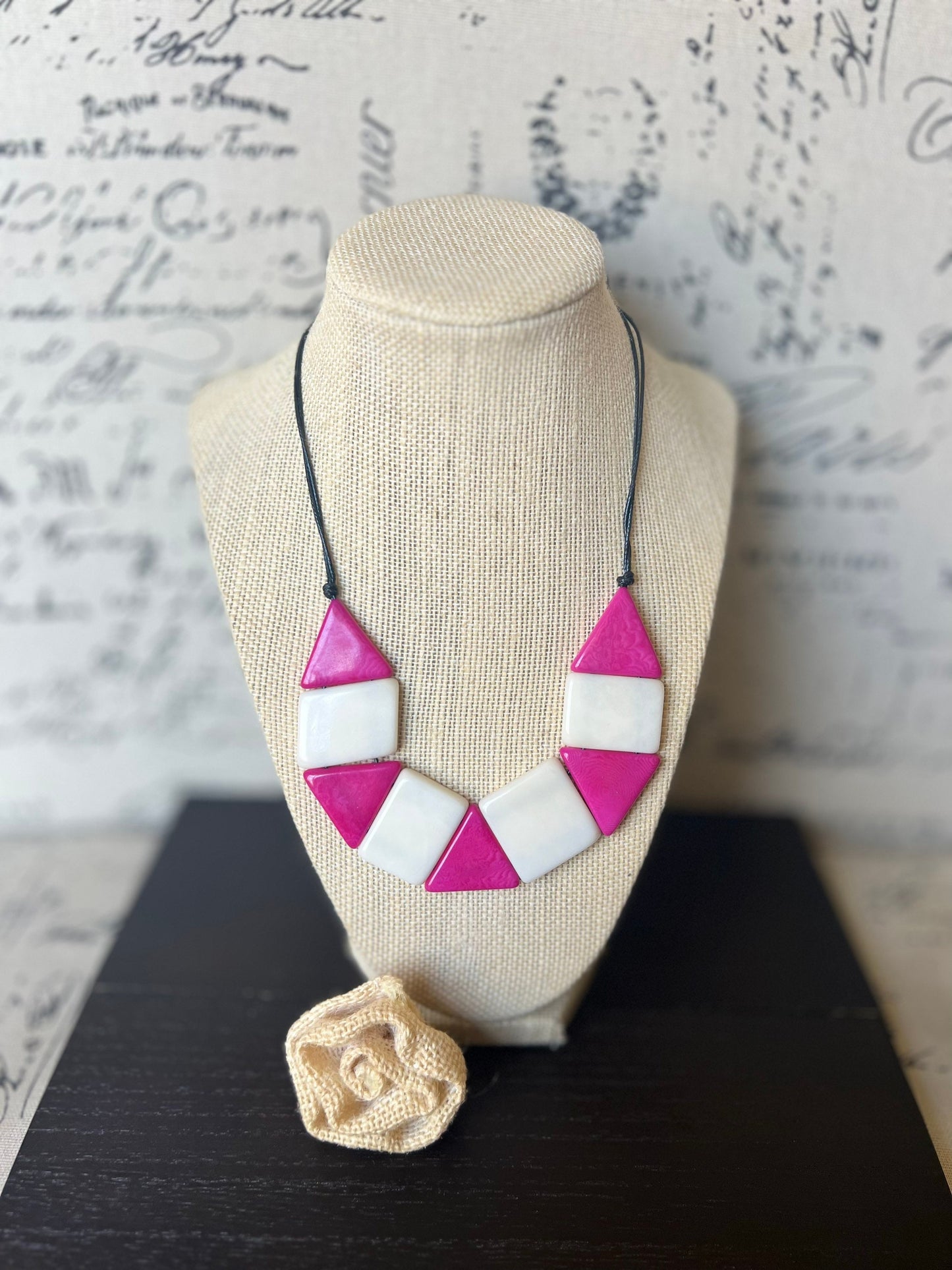 Pink and white beaded necklace Tagua nut jewelry Simple beaded necklaces Artsy necklace for women Colorful statement necklaces Wearable art
