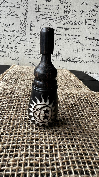 Sun moon stars smoking pipe Handmade tagua nut and wood pocket pipe One of a kind tribal hand pipe Natural Organic Gift for smokers