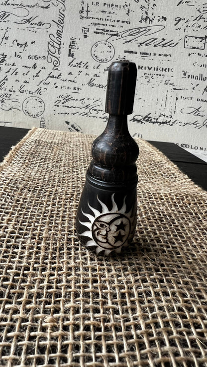 Sun moon stars smoking pipe Handmade tagua nut and wood pocket pipe One of a kind tribal hand pipe Natural Organic Gift for smokers