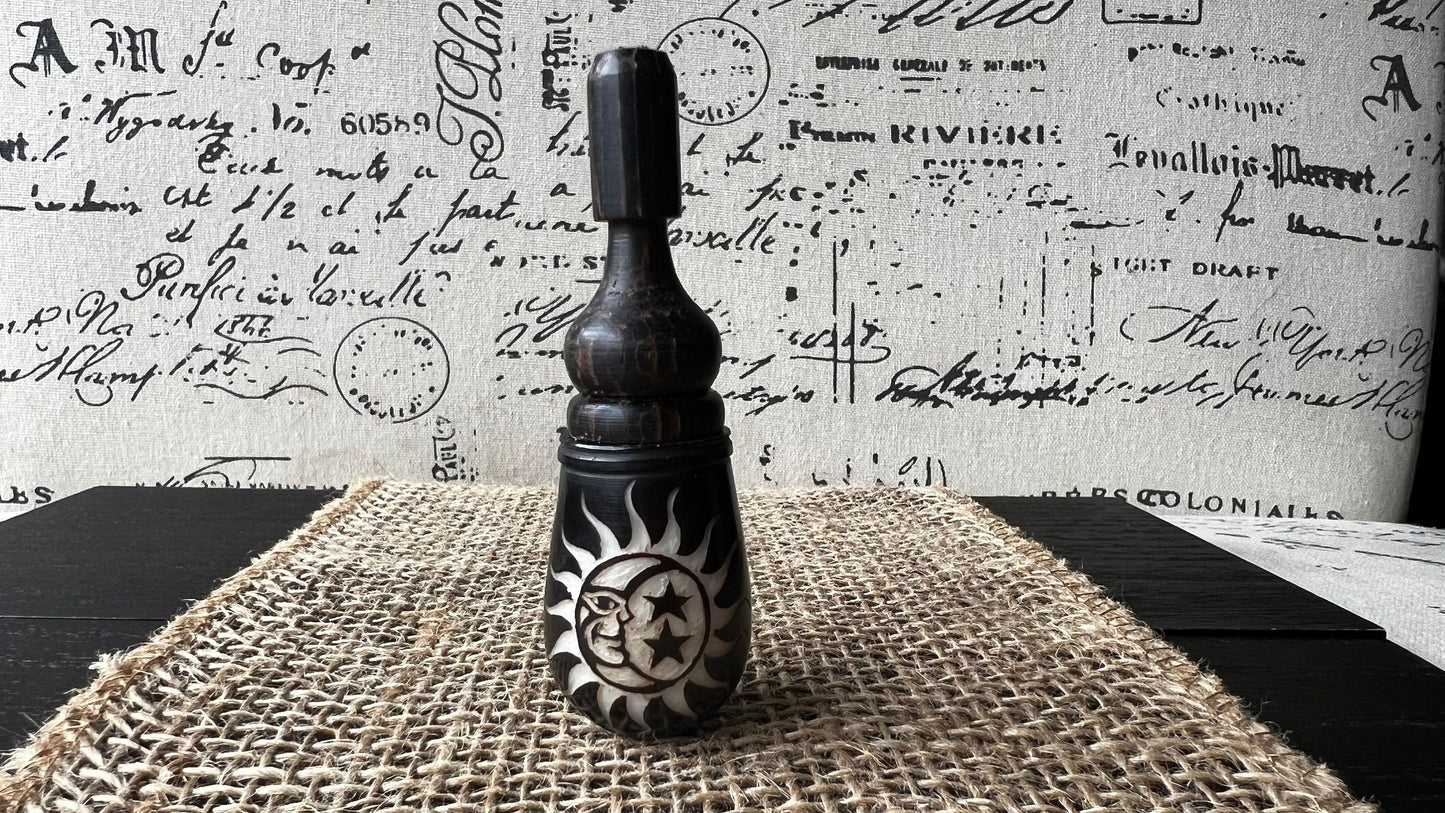 Sun moon stars smoking pipe Handmade tagua nut and wood pocket pipe One of a kind tribal hand pipe Natural Organic Gift for smokers