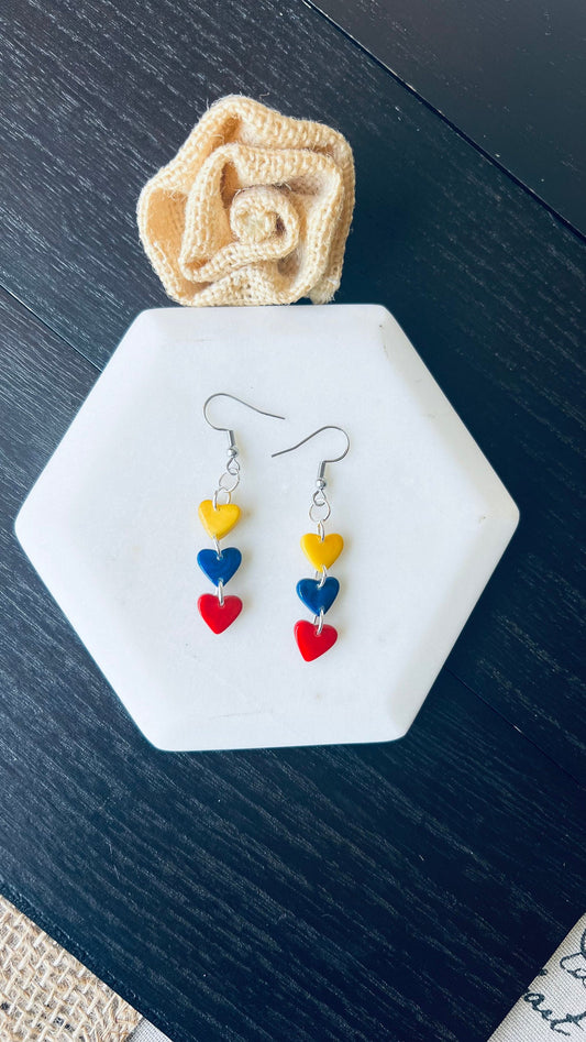 Ecuador flag earrings Dangle and drop earrings Tagua nut jewelry Waterfall earrings Gifts from Colombia Wearable art Spring fashion