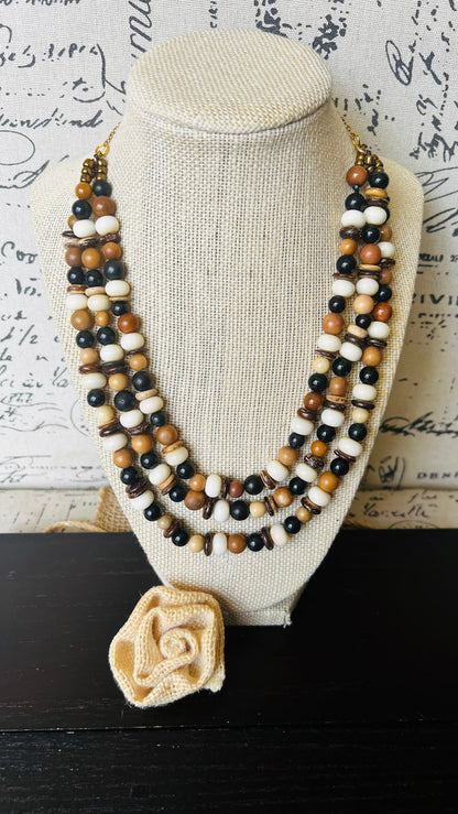 Brown white and black fashion multi strand necklace Mothers day gift Lightweight with gold chain Adjustable chain Tagua necklace Art to wear
