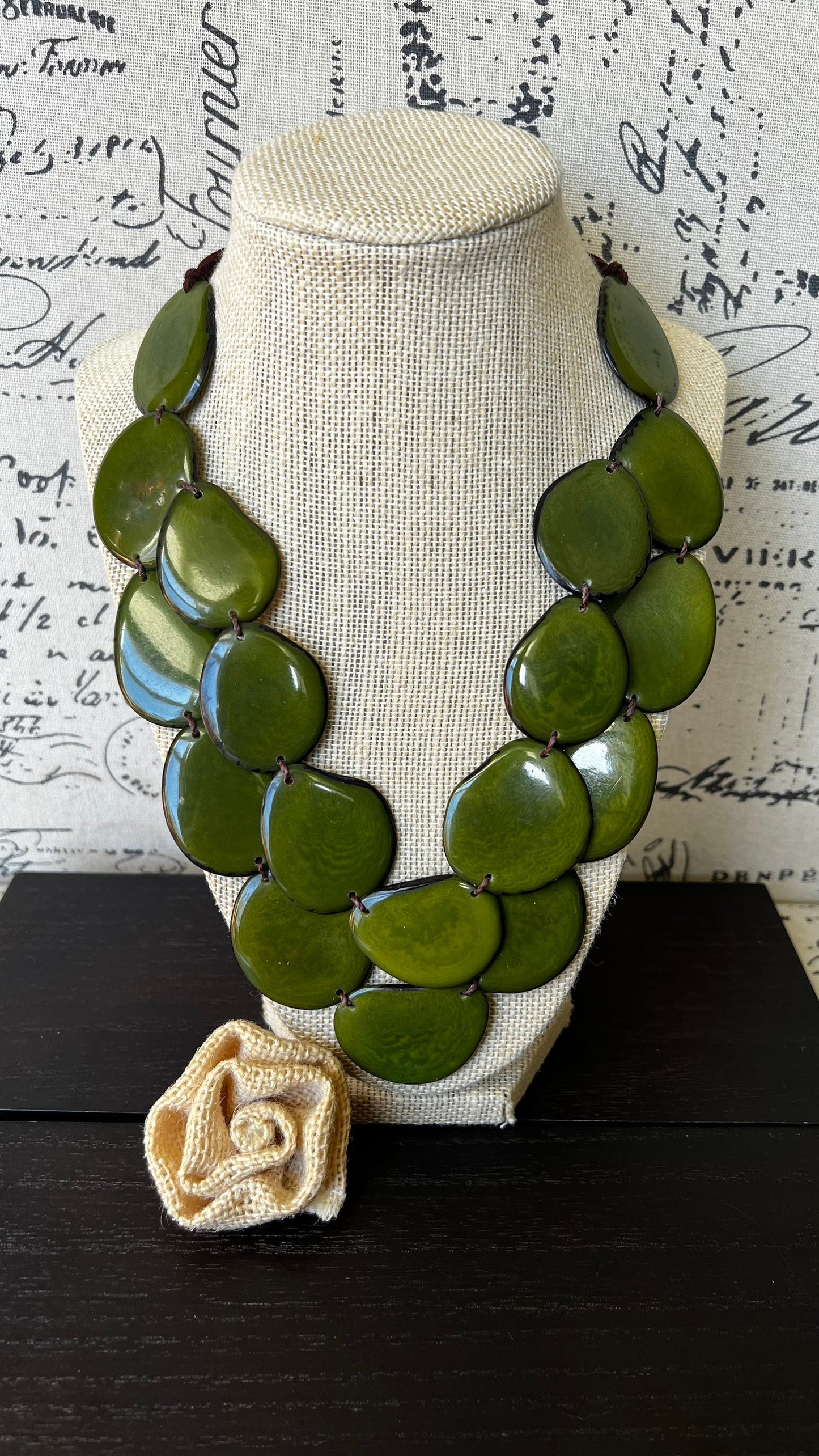 Olive green statement necklace Tagua jewelry Big bold necklaces Multi strand necklace Double layer necklace Wearable art Fall fashion