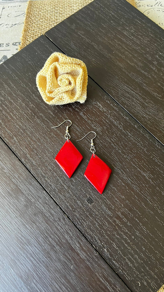 Red Tagua earrings Geometric dangle and drop earrings Lightweight earrings Hypoallergenic earrings mothers day gifts under 20 Wearable art