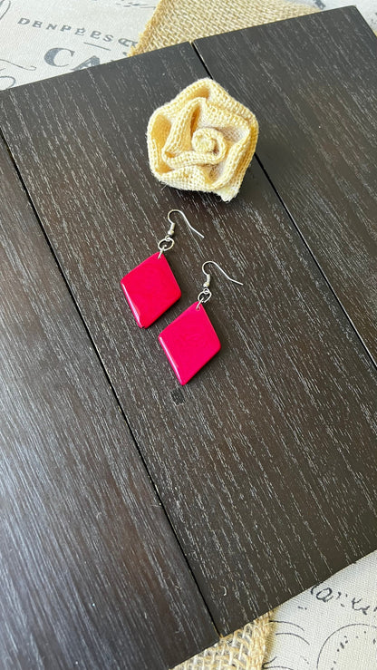 Hot pink Tagua earrings Geometric drops Lightweight earrings Long beaded dangles Mothers day gifts under 15 Easter outfit Fall style trend