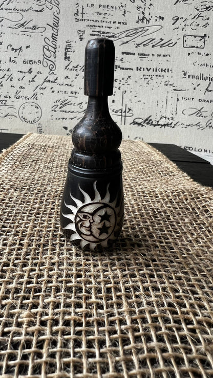 Sun moon stars smoking pipe Handmade tagua nut and wood pocket pipe One of a kind tribal hand pipe Natural Organic Gift for smokers