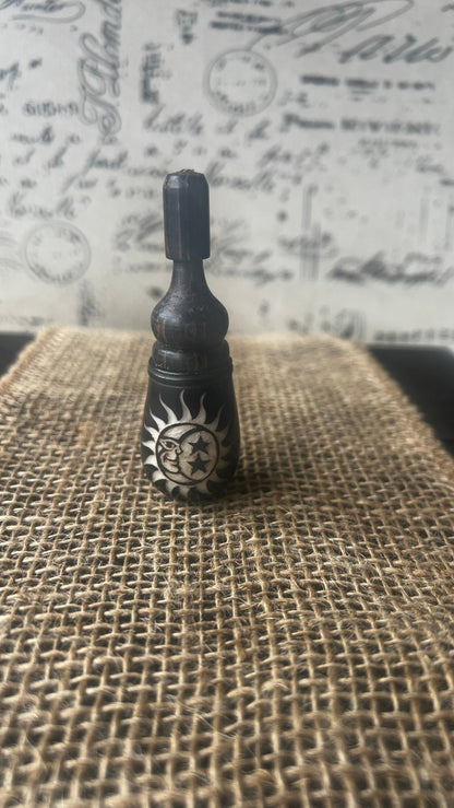 Sun moon stars smoking pipe Handmade tagua nut and wood pocket pipe One of a kind tribal hand pipe Natural Organic Gift for smokers