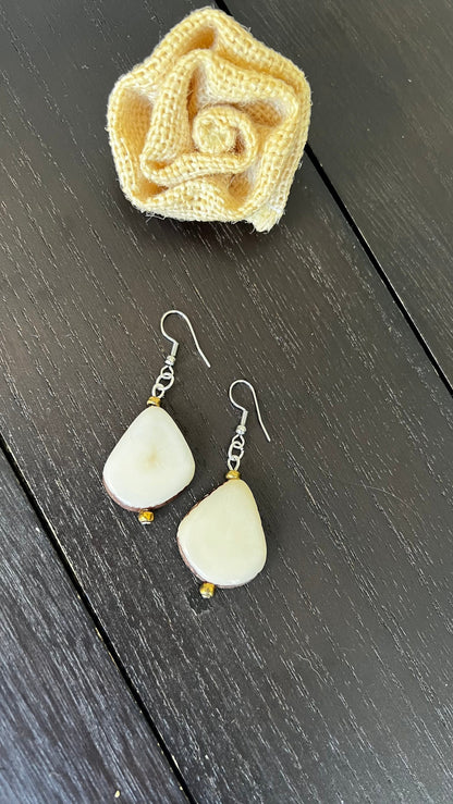 Ivory white statement earrings Tagua earrings Dangly earrings Fall fashion trends 14 anniversary gift for wife Easter basket Art to wear