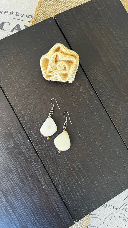 Ivory white statement earrings Tagua earrings Dangly earrings Fall fashion trends 14 anniversary gift for wife Easter basket Art to wear