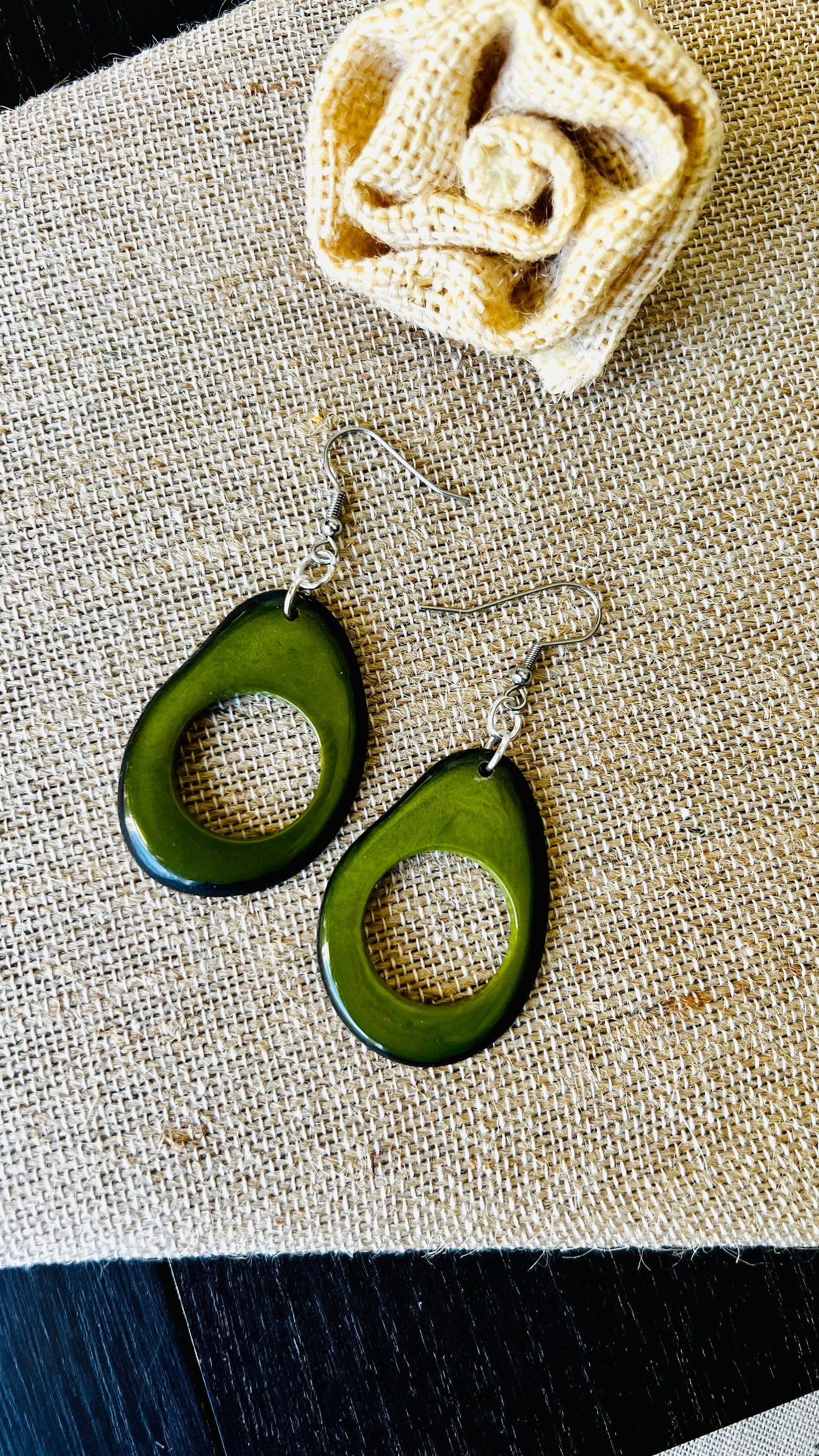 Tagua nut earrings Olive green earrings Big oversized earrings Long dangle and drops Statement lightweight earrings Fall fashion