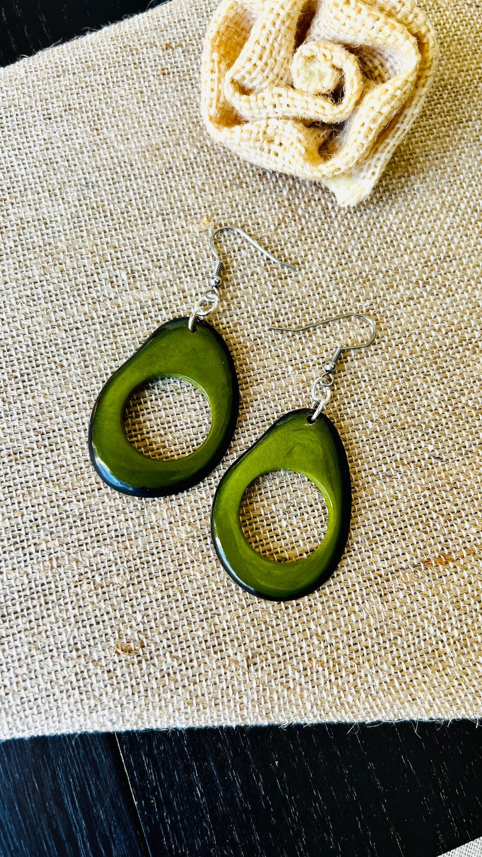 Tagua nut earrings Olive green earrings Big oversized earrings Long dangle and drops Statement lightweight earrings Fall fashion