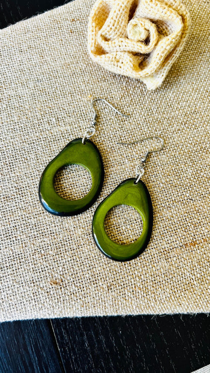 Tagua nut earrings Olive green earrings Big oversized earrings Long dangle and drops Statement lightweight earrings Fall fashion