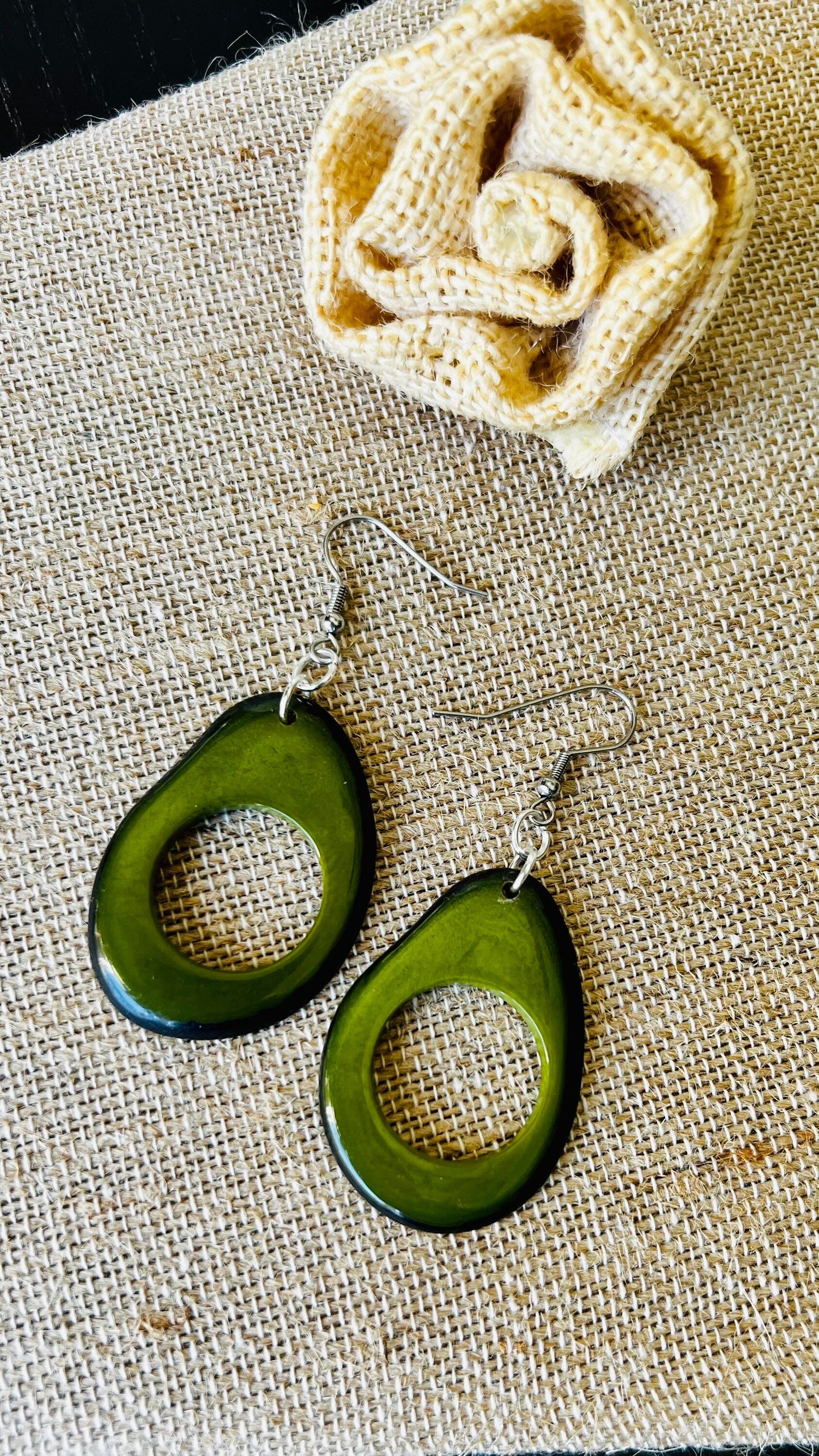 Tagua nut earrings Olive green earrings Big oversized earrings Long dangle and drops Statement lightweight earrings Fall fashion