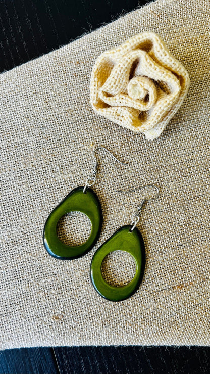 Tagua nut earrings Olive green earrings Big oversized earrings Long dangle and drops Statement lightweight earrings Fall fashion