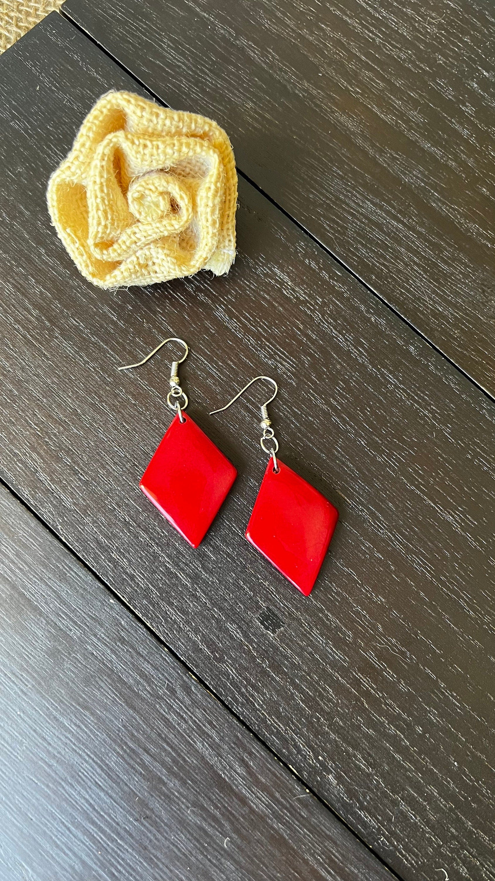 Red Tagua earrings Geometric dangle and drop earrings Lightweight earrings Hypoallergenic earrings mothers day gifts under 20 Wearable art