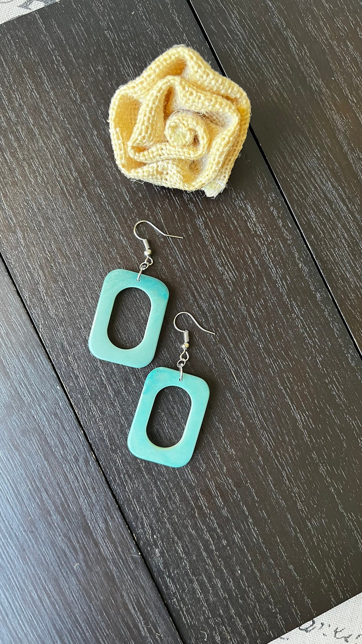 Turquoise green earrings Dangle and drop earrings Fall fashion Tagua nut jewelry Artsy gifts Rectangle jewelry Long dangles Cruise trends