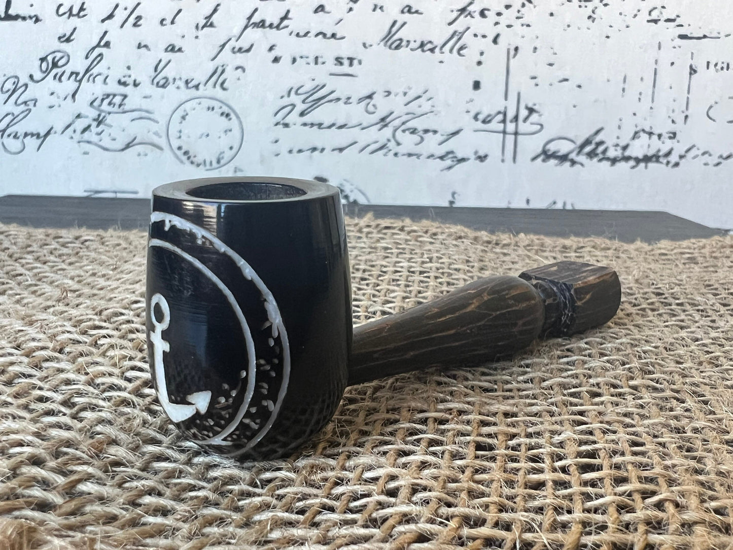Anchor smoking pipe Handcrafted smoking bowl Marines gift Handmade tagua nut and wood One of a kind tribal hand pipe Ceremonial ritual