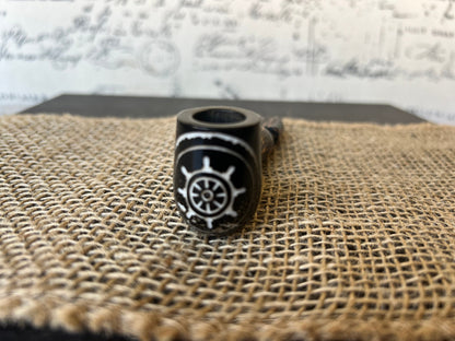 Ship wheel smoking pipe Handcrafted smoking bowl Handmade tagua nut and wood One of a kind tribal hand pipe Ceremonial ritual Marines gifts