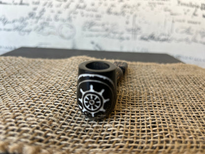 Ship wheel smoking pipe Handcrafted smoking bowl Handmade tagua nut and wood One of a kind tribal hand pipe Ceremonial ritual Marines gifts
