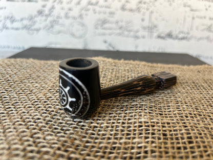 Ship wheel smoking pipe Handcrafted smoking bowl Handmade tagua nut and wood One of a kind tribal hand pipe Ceremonial ritual Marines gifts