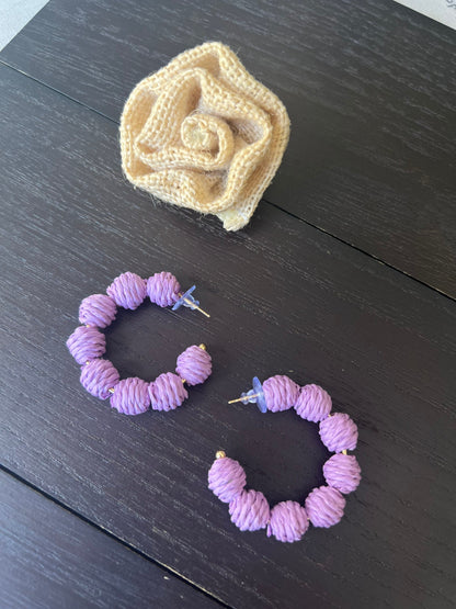Lavender hoop earrings Statement rafia earrings Fall fashion Wearable art Artsy gifts One of a kind earrings Cruise wear Hypoallergenic