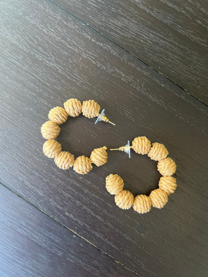 Natural rafia hoop earrings Statement handmade earrings Fall trends Wearable art Dangle and drop earrings Hypoallergenic earrings