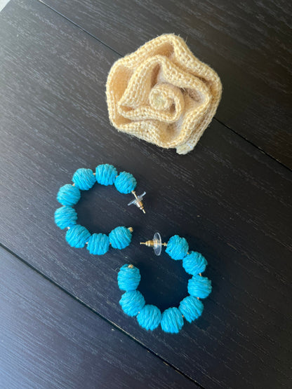 Turquoise blue hoop earrings Statement rafia earrings Fall fashion 2025s Everyday earrings Handmade big earrings Fall fashion 2025