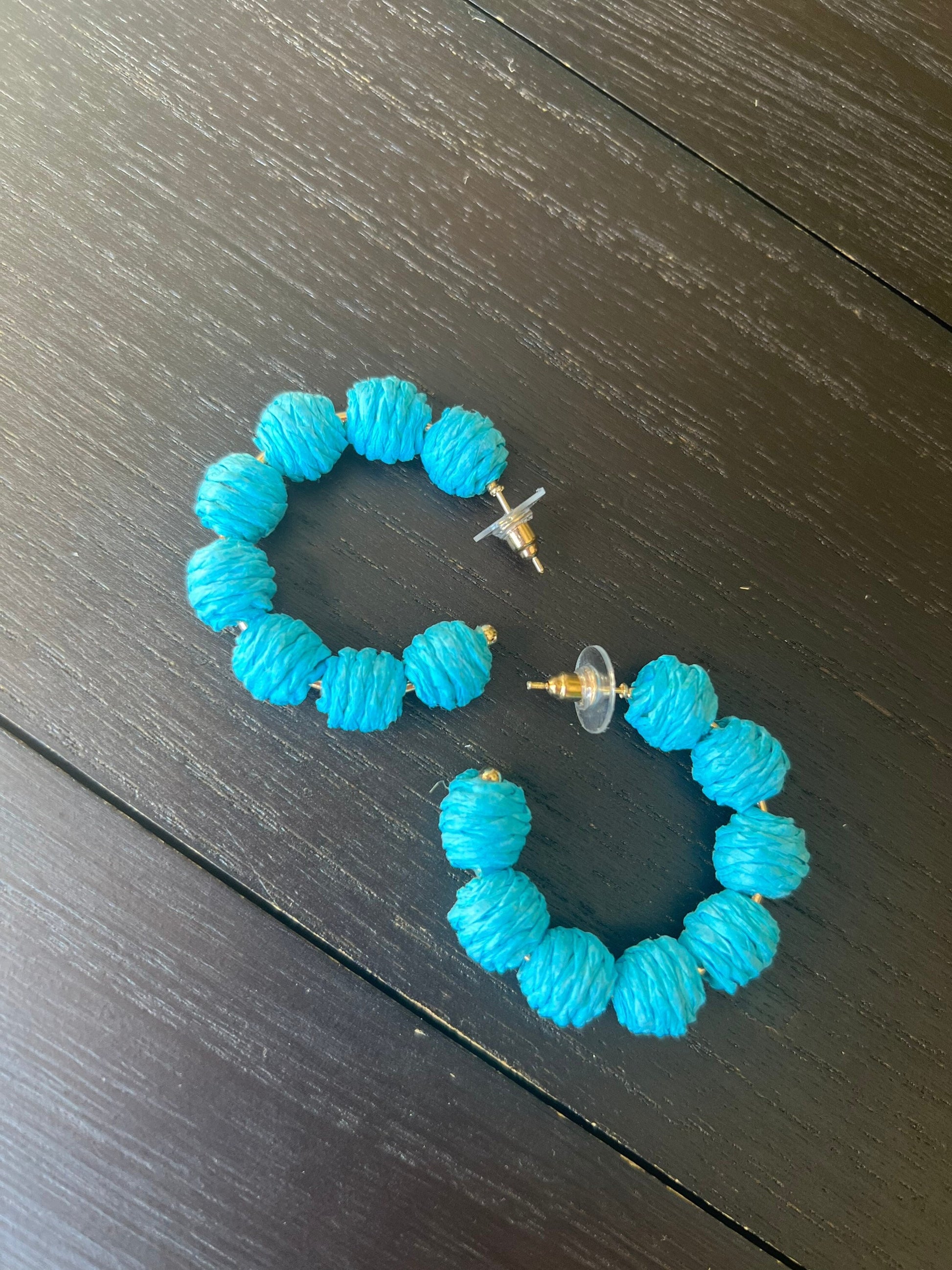 Turquoise blue hoop earrings Statement rafia earrings Fall fashion 2025s Everyday earrings Handmade big earrings Fall fashion 2025