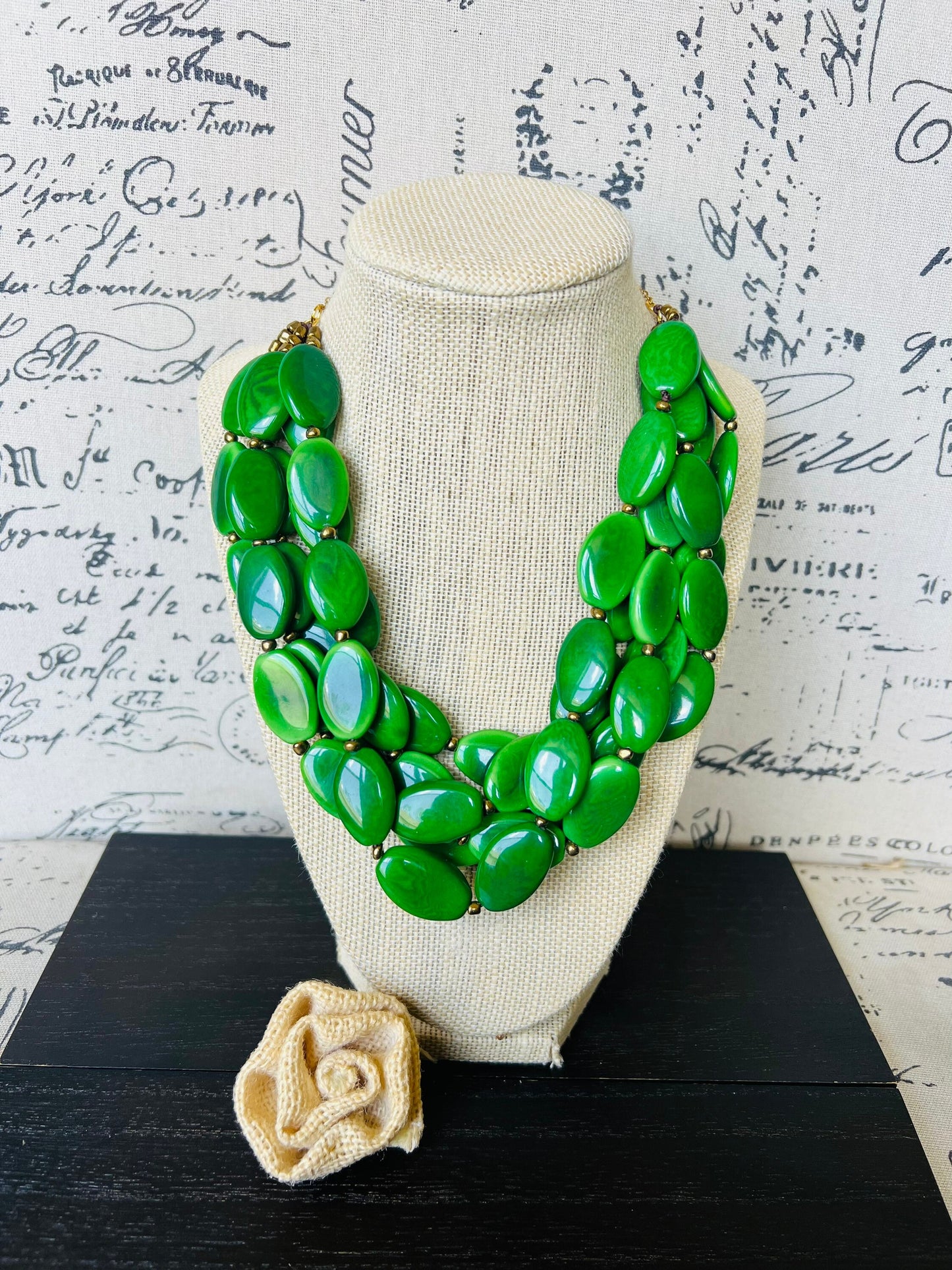 Green beaded necklace Tagua necklace Statement necklace for women chunky Wearable art Multi layer necklace Fall fashion 2025s Big bold bib