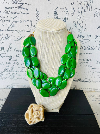 Green beaded necklace Tagua necklace Statement necklace for women chunky Wearable art Multi layer necklace Fall fashion 2025s Big bold bib