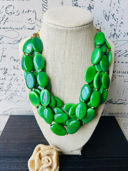 Green beaded necklace Tagua necklace Statement necklace for women chunky Wearable art Multi layer necklace Fall fashion 2025s Big bold bib