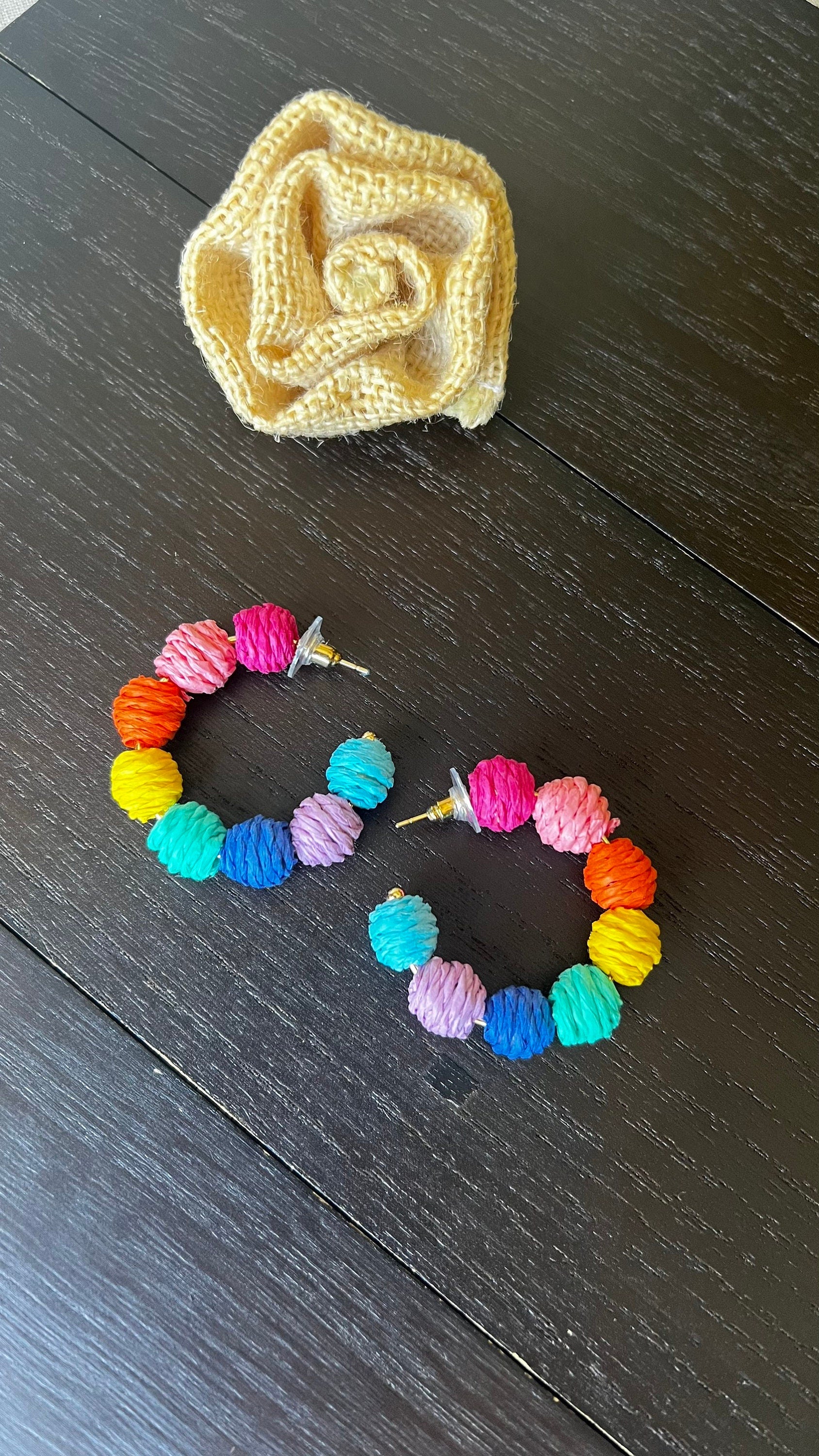 Rainbow hoop earrings Statement rafia earrings Wearable art Beach trendy style Fall fashion 2025s Pride jewelry Multi color earrings