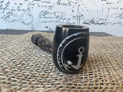 Anchor smoking pipe Handcrafted smoking bowl Marines gift Handmade tagua nut and wood One of a kind tribal hand pipe Ceremonial ritual
