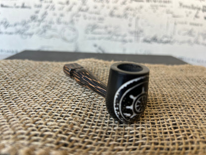Ship wheel smoking pipe Handcrafted smoking bowl Handmade tagua nut and wood One of a kind tribal hand pipe Ceremonial ritual Marines gifts