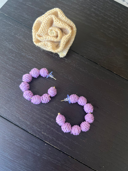 Lavender hoop earrings Statement rafia earrings Fall fashion Wearable art Artsy gifts One of a kind earrings Cruise wear Hypoallergenic