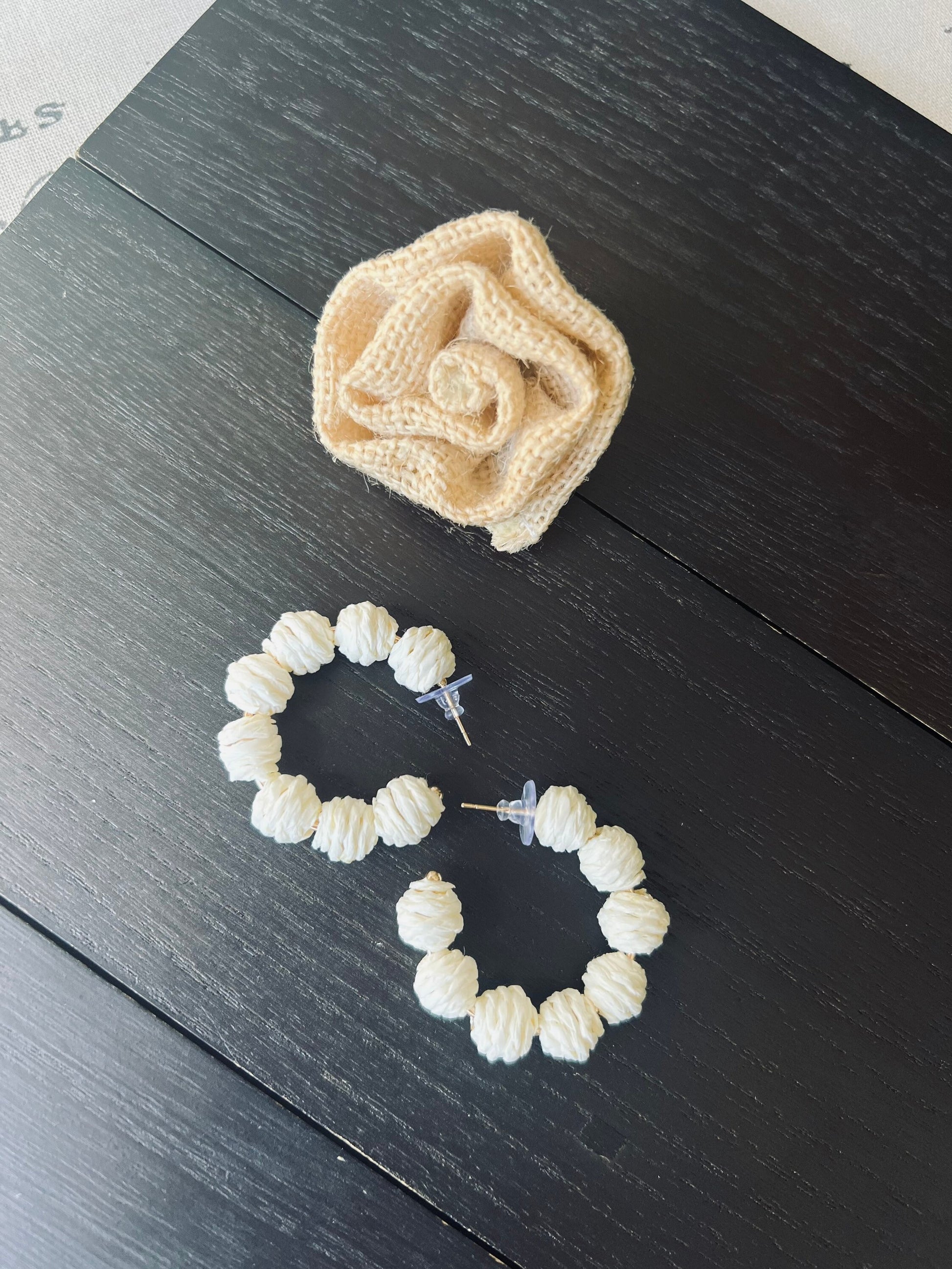 Ivory white hoop earrings Statement rafia earrings Artsy gifts Fall trend 4 year wedding anniversary gifts for wife Wearable art