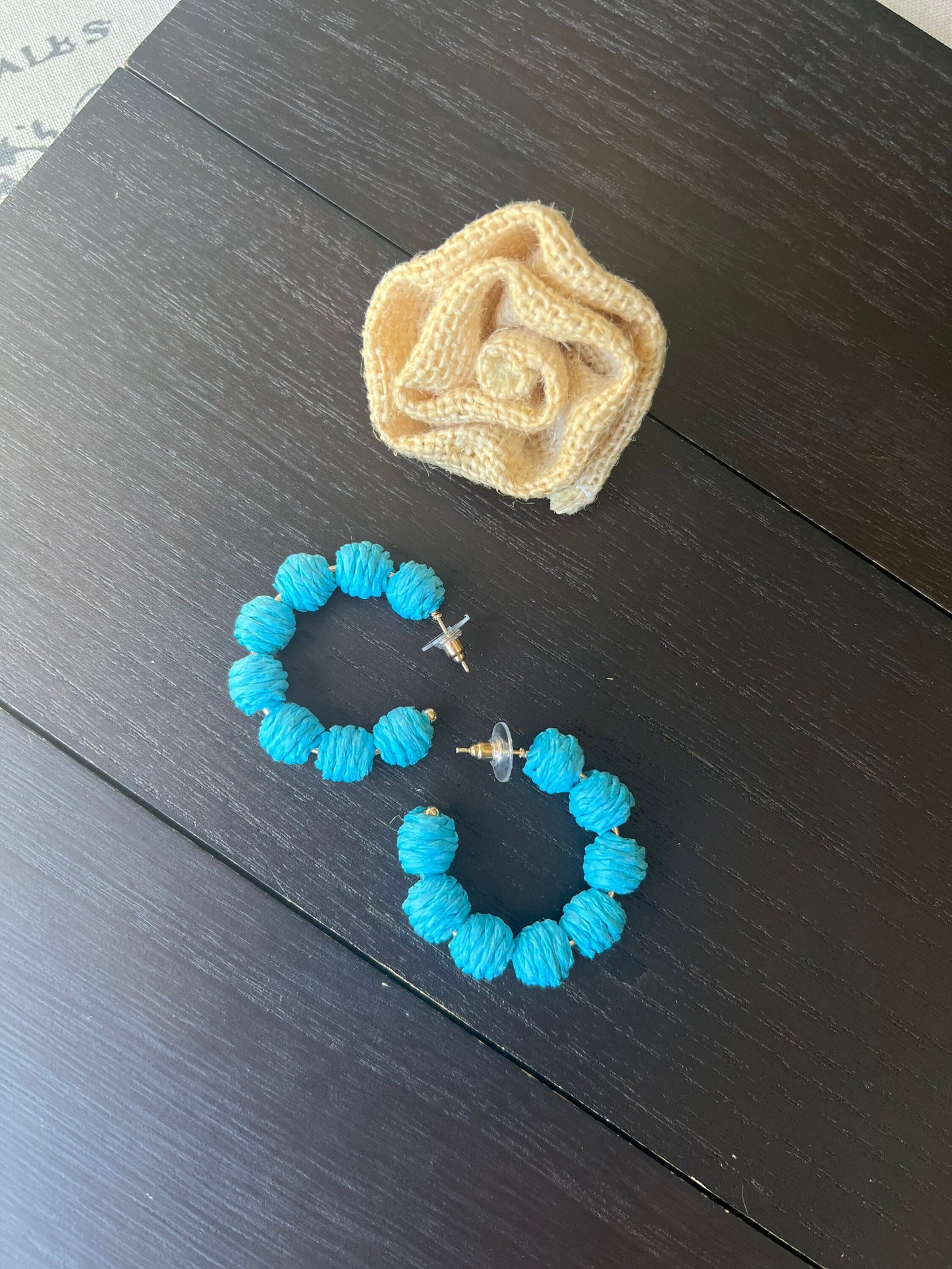 Turquoise blue hoop earrings Statement rafia earrings Fall fashion 2025s Everyday earrings Handmade big earrings Fall fashion 2025