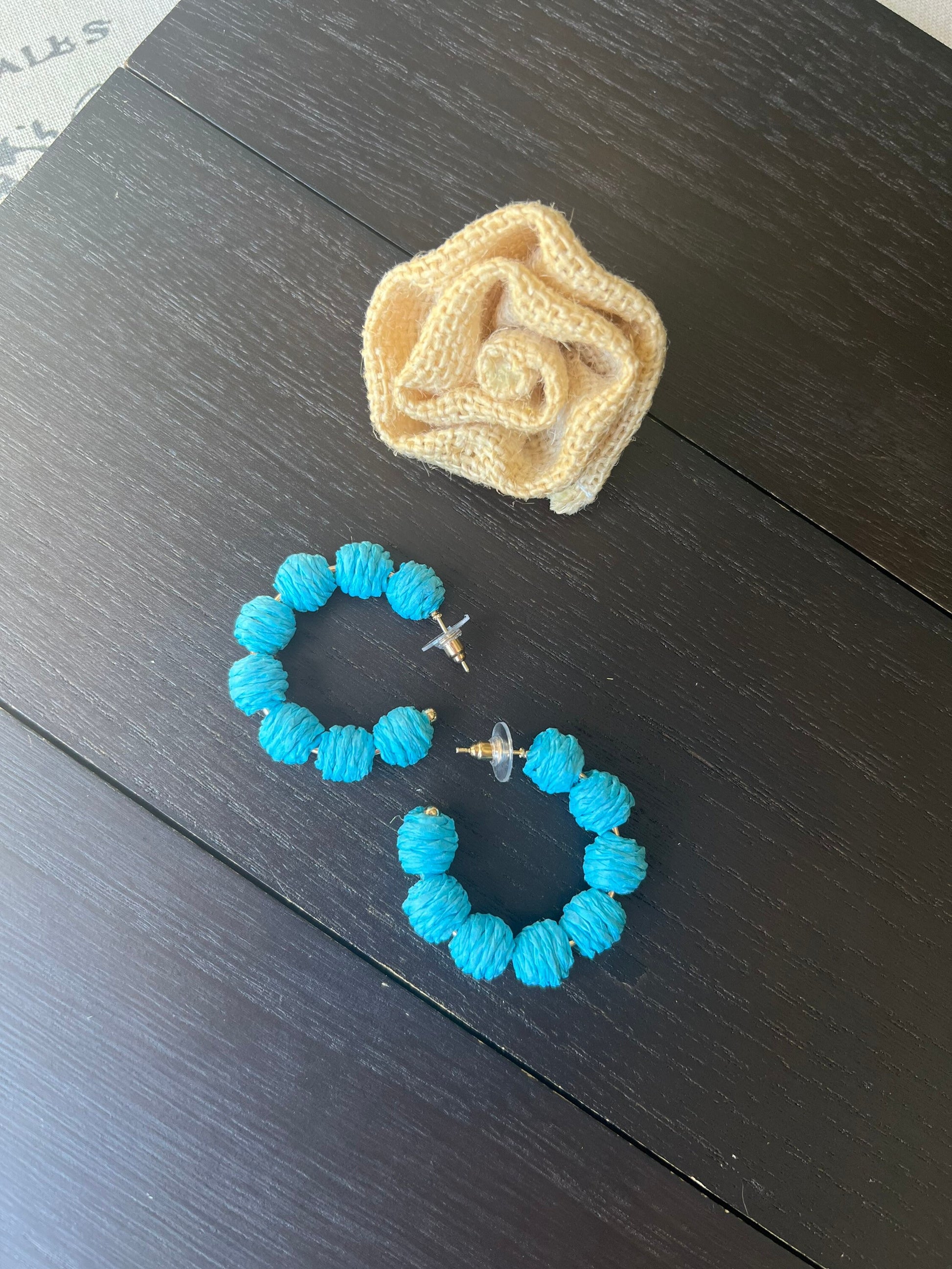 Turquoise blue hoop earrings Statement rafia earrings Fall fashion 2025s Everyday earrings Handmade big earrings Fall fashion 2025